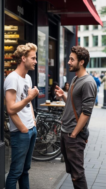 Foto männer unterhalten sich mit kaffee