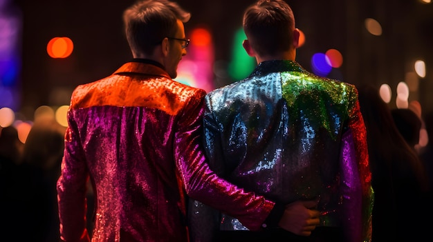 Männerpaar in der Nacht der Stolzparade Konzept der LGBT-Stolz-KI generiert