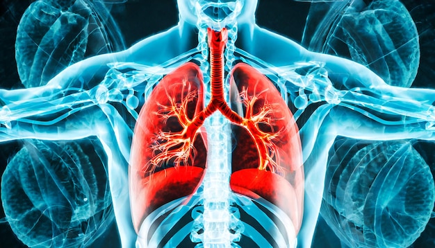 Foto männliche anatomie des menschlichen lungensystems 3d-rendering-konzept und medizinisches technologie-netzwerk generati