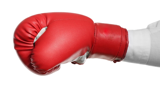 Männliche Hand in Boxhandschuh, isoliert auf Weiß