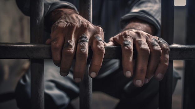 Männliche Hand mit Gitterstäben des Gefängnisses Generative Ai