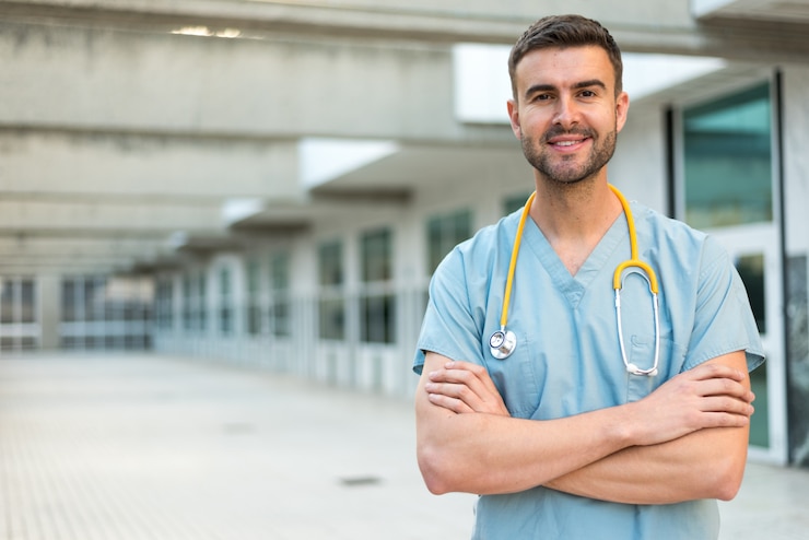 Foto männliche krankenschwester mit stethoskop