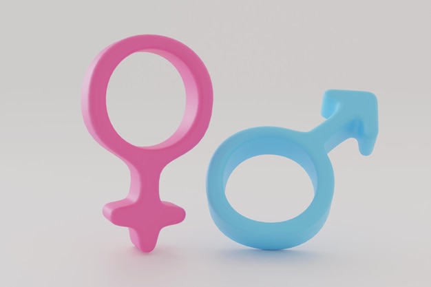 Männliche und weibliche Geschlechtszeichen rosa und blaues Symbol. Beziehung zwischen Männern und Frauen. Soziales Konzept,