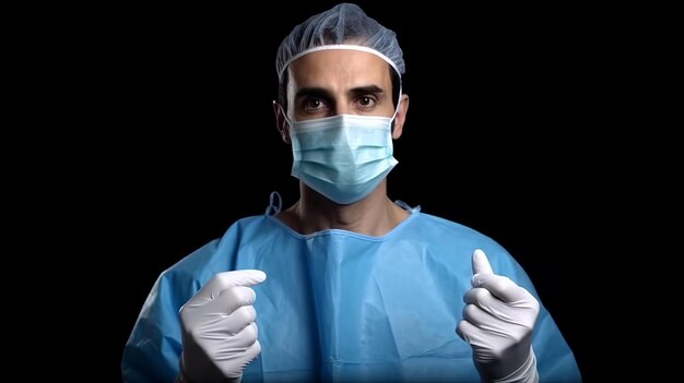 Foto männlicher arzt mit medizinischer maske und handschuhen mit stethoskop auf grauem hintergrund