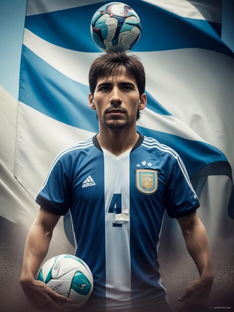 Männlicher Profi-Fußballspieler, der ein Trikot der argentinischen Nationalmannschaft mit der Nummer zehn trägt