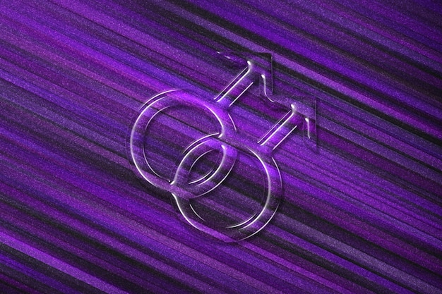 Männliches Homosexualitätssymbol, schwule Glyphe, doppeltes männliches Zeichen, violetter Hintergrund