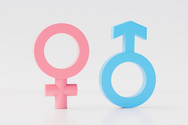 Foto männliches und weibliches symbol auf weißem hintergrund 3d-darstellung