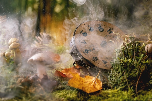 Märchenhaftes Ambiente magischer Herbstwaldhintergrund