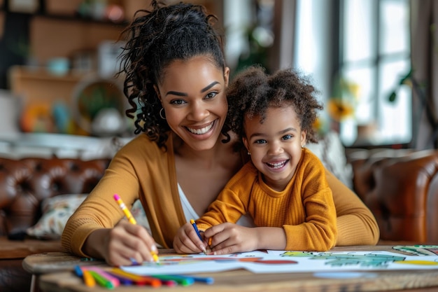 Foto mães e filhas afro-americanas escrevem em casa