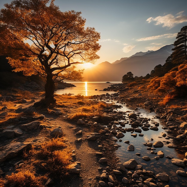 Maestoso tramonto del paesaggio montano Meraviglioso Paesaggio naturale al tramonto (die herrliche Landschaft im Berg)