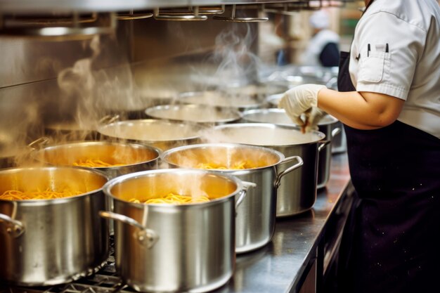 Maestra chef cocinera mujer manos con precisión cocinar aderezo preparar sabroso fresco delicioso