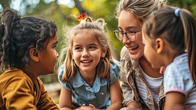 Maestra de jardín de infantes con niños pequeños