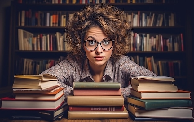 Una maestra loca con libros.