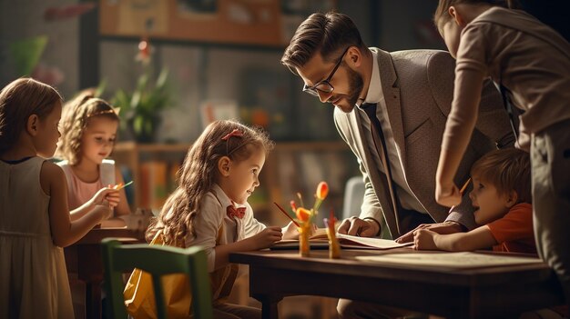 Maestra con niños en clase