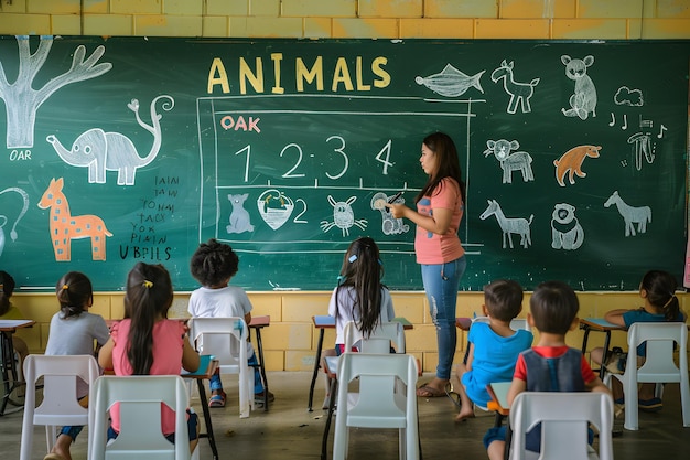 Foto una maestra no identificada está enseñando a sus estudiantes en una escuela primaria en kanchanaburi, tailandia.