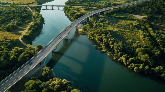 Foto maestría aérea yann arthusbertrands vista superior del puente y el río