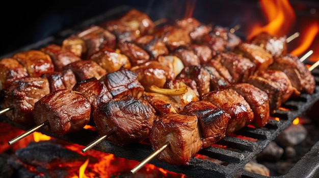 Foto la maestría de la barbacoa shashlik jugoso infundido con carisma de carbón