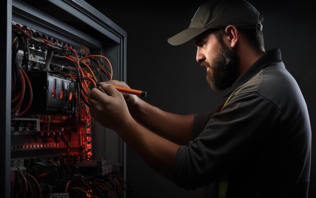 Maestro de cables Primer plano de un electricista competente Inteligencia Artificial Generativa