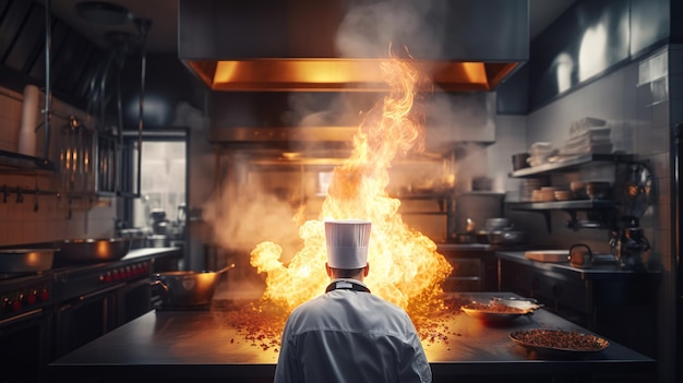 El maestro chef creando magia culinaria en la cocina del restaurante IA generativa