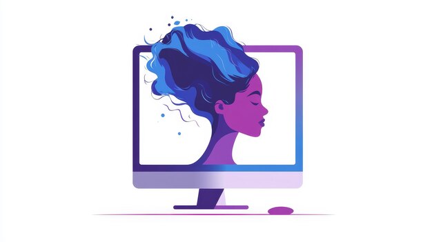 El maestro emerge de la pantalla de la computadora estilo de logotipo plano