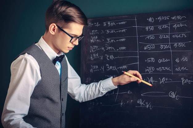 Foto un maestro escribe en una pizarra en un salón de clases creado con tecnología de ia generativa