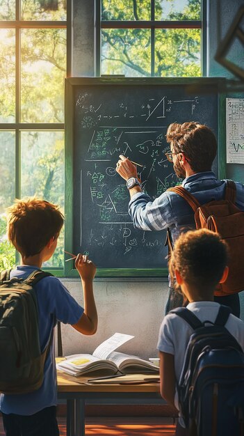 "Maestro y estudiantes colaboran para resolver un problema complejo"