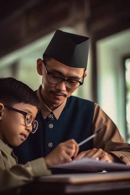 Foto maestro indonesio con su alumno