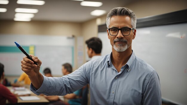 Foto un maestro con marcador y enseñando a sus estudiantes