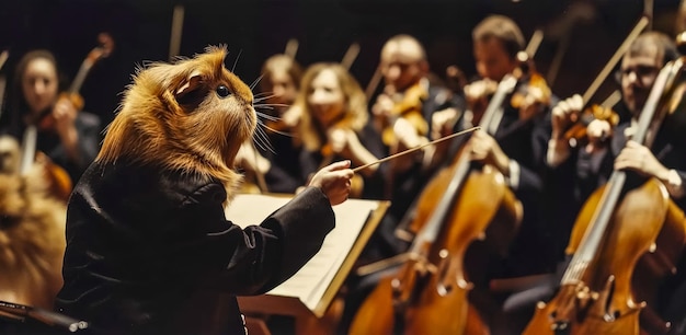 Maestro porquinho-da-índia liderando orquestra