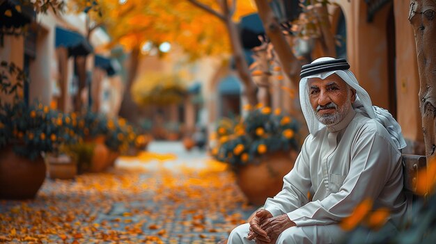 Foto un maestro de qatar sentado en un banco