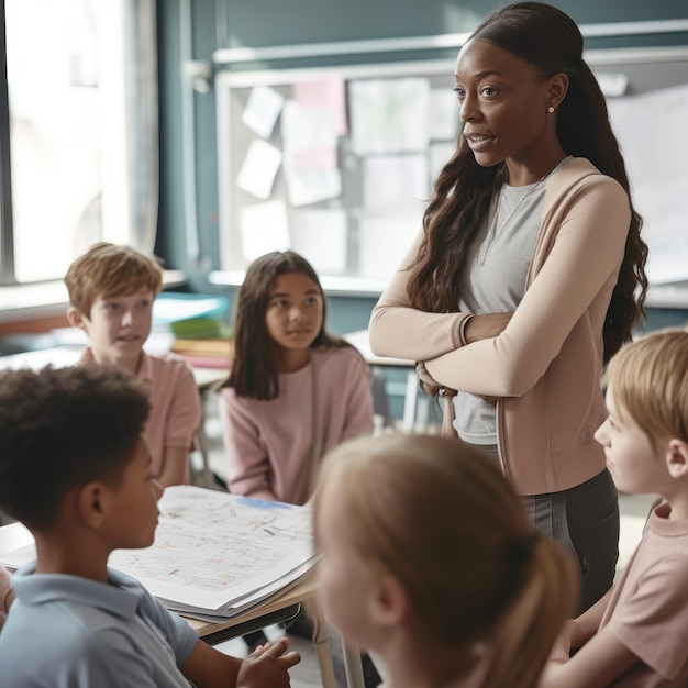 Un maestro que enseña a los niños en el aula ai generativa