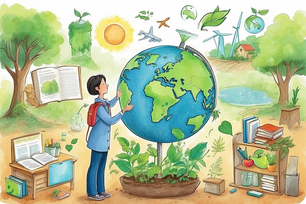 El maestro de sostenibilidad explica los principios ambientales a los estudiantes