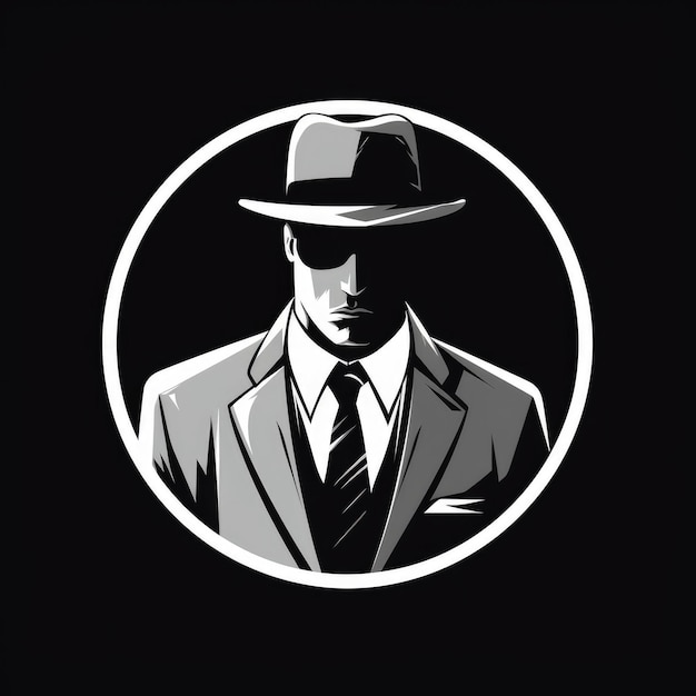 Mafia-Logo mysteriöser Mann Schwarz-Weiß-Illustration KI-generiertes Bild