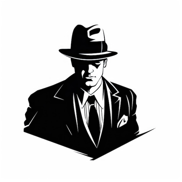 Mafia-Logo mysteriöser Mann Schwarz-Weiß-Illustration KI-generiertes Bild