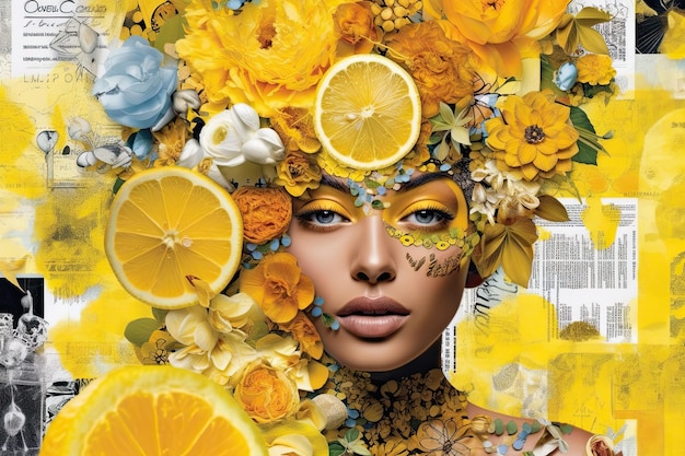 Magazin-Collagenfarbe Zesty Lemon, erstellt mit Generative Al-Technologie