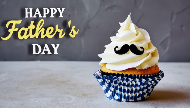 Foto una magdalena con un bigote que dice feliz día del padre.