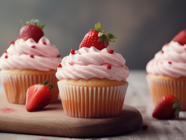 Magdalena dulce rosa casera con fresas IA generativa