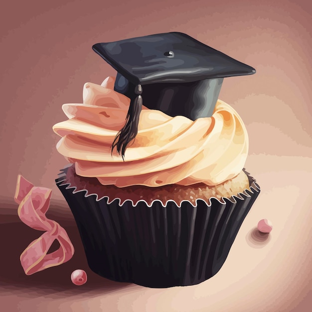 Una magdalena con un gorro de graduación encima.