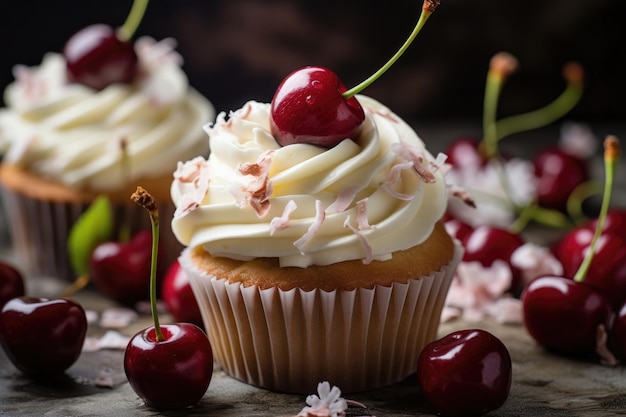 Magdalena de vainilla con crema y chispas de chocolate en un plato