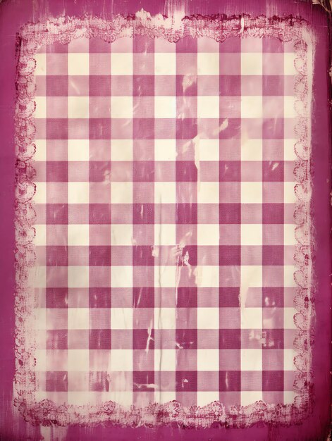 Magenta e White Gingham Pattern Antique Junk Journal Página de fundo decoração de arte de parede para berçário