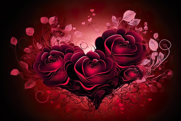 Magenta Herz rote Rosen Valentinstag Liebe Digital Art Illustration