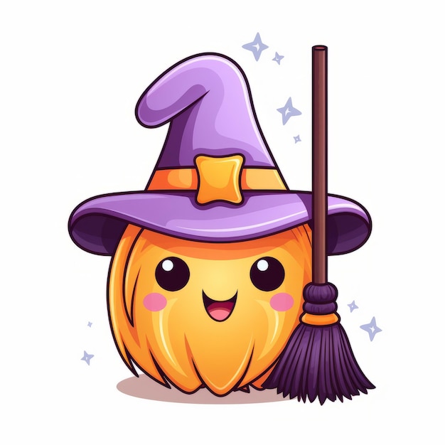 Foto magia caprichosa de halloween delicioso kawaii vassoura clipart em fundo branco