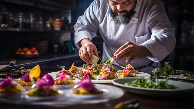 Magia culinaria cinematográfica enmarcando a un chef mexicano preparando delicias