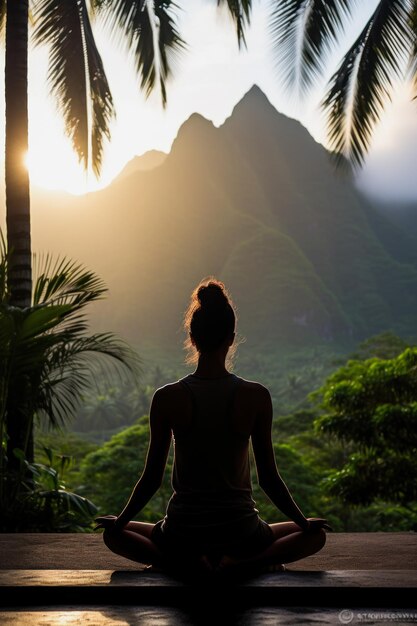 Magia da Montanha Outdoor Yoga Bliss no nascer do sol tropical