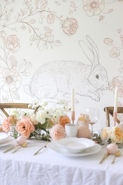 Magia da Páscoa Captivador desenho floral de coelhos em um cenário de primavera animado