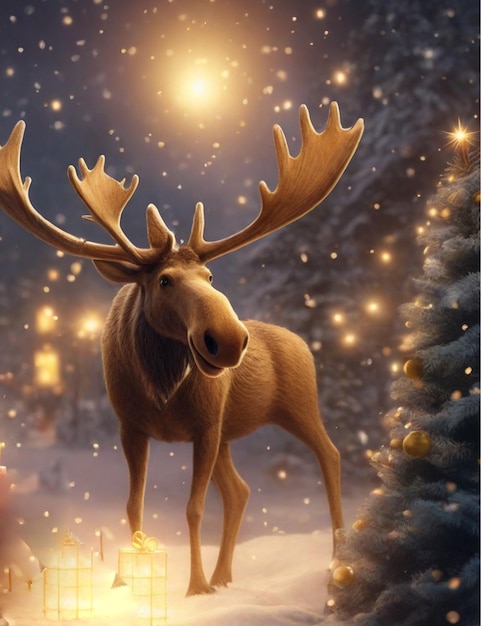 Foto magia invierno árbol de navidad luces de la noche ai generado ilustración foto