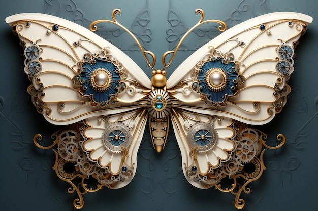 Magia Steampunk Fantasía Mariposa Elemento de diseño aislado AI generativa