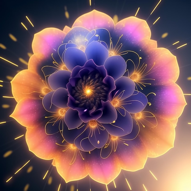 Magic Glow schöne Blumen auf dunklem Hintergrund Generative AI