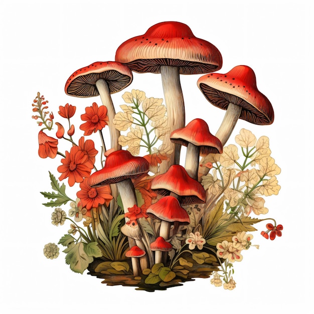 Magic Mushroom Vintage Clipart Viktorianischer Blumen-Clip