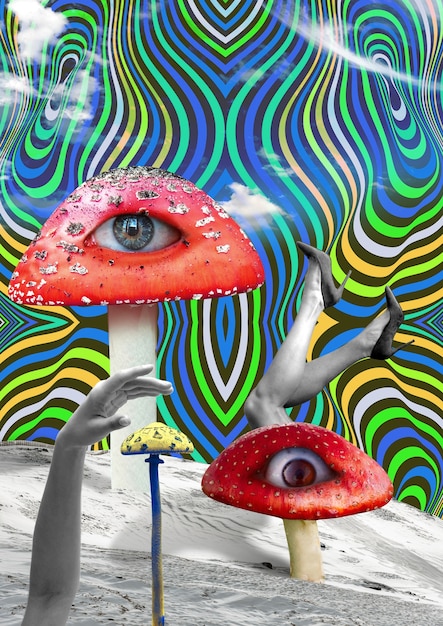 Foto magic mushrooms collage-konzept